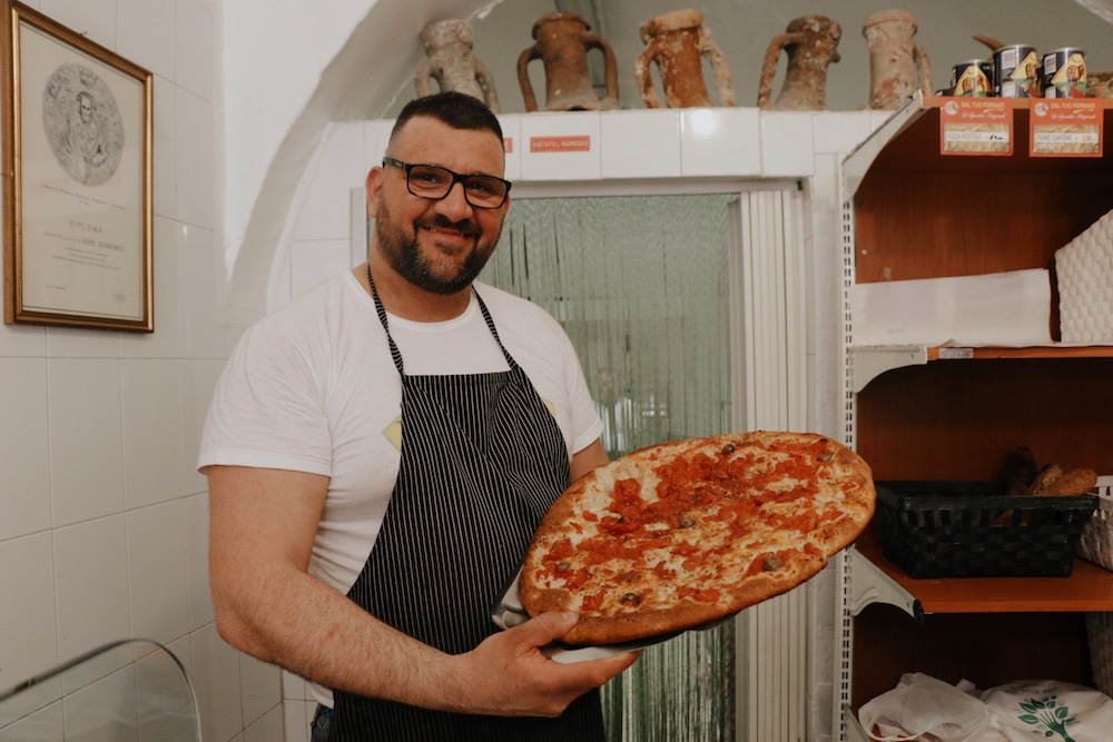 A break with focaccia barese.