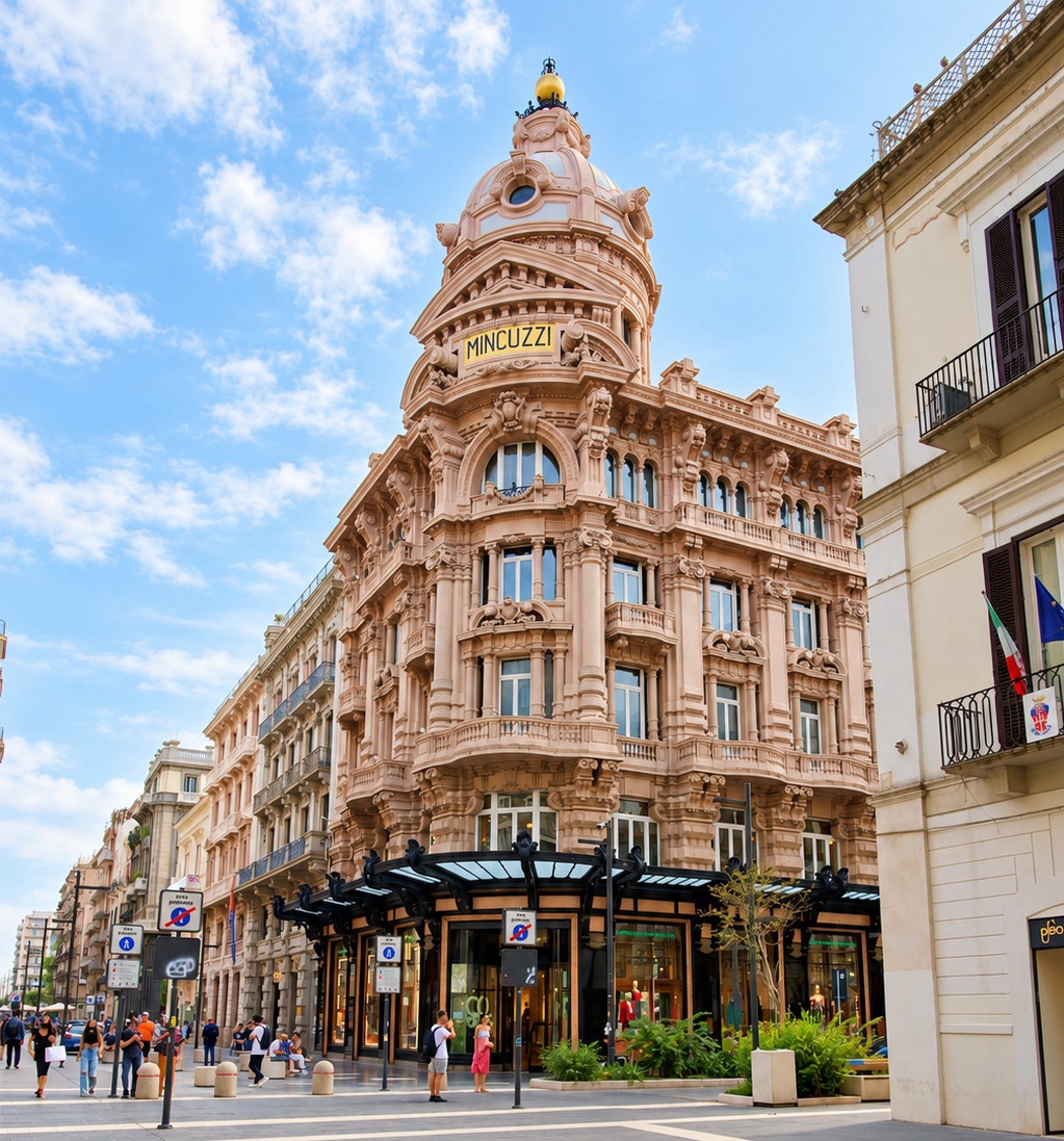 Via Sparano and Palazzo Mincuzzi, in the heart of the new town.