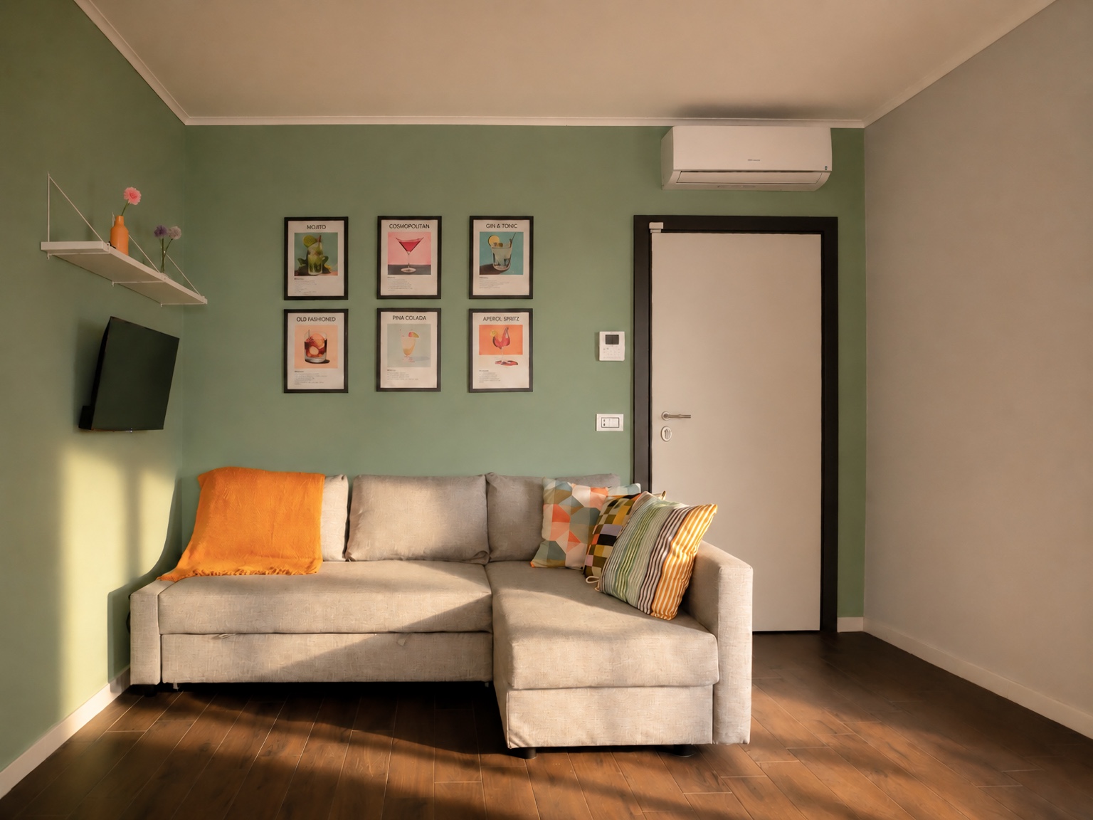 Living room with sofa bed and air conditioning